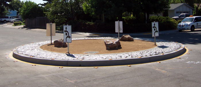 A roundabout on a residential street